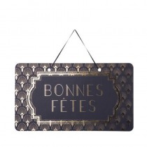 PANCARTE BONNES FÊTES PAON DORÉ 47X26CM