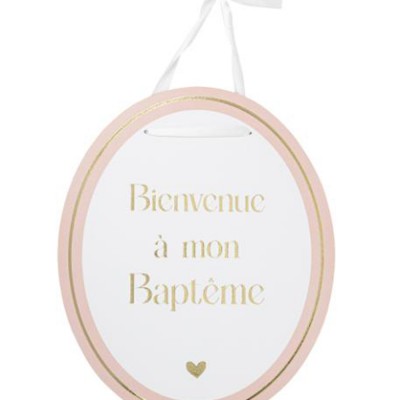 PANNEAU CARTON BIENVENUE BAPTÊME 35X43CM ROSE