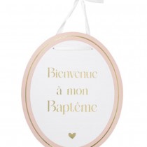 PANNEAU CARTON BIENVENUE BAPTÊME 35X43CM ROSE