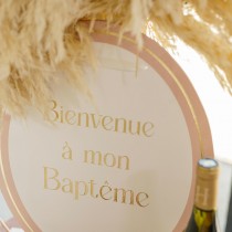 PANNEAU CARTON BIENVENUE BAPTÊME 35X43CM ROSE