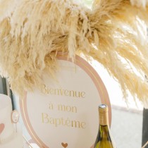 PANNEAU CARTON BIENVENUE BAPTÊME 35X43CM ROSE