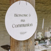 PANNEAU CARTON BIENVENUE COMMUNION OR 38CM LIN