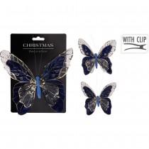 PAPILLON DÉCO SUR PINCE 18X17CM PAILLETÉ BLEU NUIT