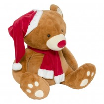 PELUCHE OURS BRUN BONNET NOËL 100CM ROUGE