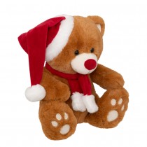 PELUCHE OURS BRUN BONNET NOËL 34M MARRON