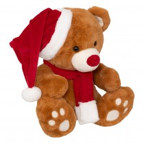 PELUCHE OURS BRUN BONNET NOËL 48CM MARRON