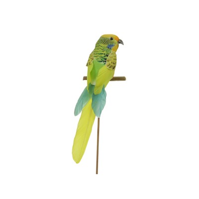 PERRUCHE DÉCORATIVE SUR PERCHOIR 18CM JAUNE