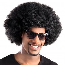 PERRUQUE AFRO GROOVE CHEVEUX BOUCLÉS NOIR ADULTE