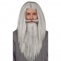 PERRUQUE BARBE LONG GRIS VIEUX SAGE HOMME
