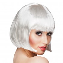 PERRUQUE COUPE CHEVEUX CARRÉ FRANGE BLANC FEMME