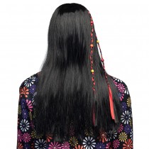 PERRUQUE FLOWER POWER CHEVEUX LONGS NOIR HOMME