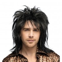 PERRUQUE HARDROCKER SAUVAGE NOIR ANNÉES 80 HOMME