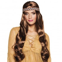 PERRUQUE HIPPIE BANDEAU MARRON