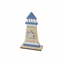 PHARE BOIS DÉCORATIF CORDE ÉTOILE MER 15.5X9X4CM