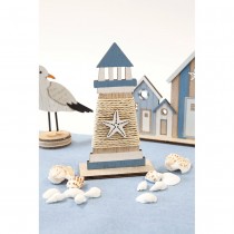 PHARE BOIS DÉCORATIF CORDE ÉTOILE MER 15.5X9X4CM