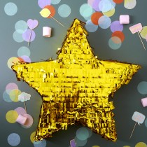 PIÑATA À CASSER ÉTOILE 45X9CM OR OU ARGENT MÉTAL