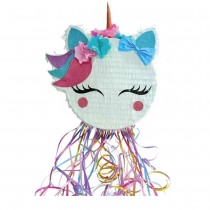 PIÑATA À CASSER RONDE TÊTE LICORNE 34X38CM BLANC