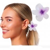 PINCE À CHEVEUX PVC FLEUR HAWAÏ 8CM BLANC-LILAS