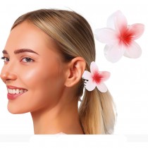PINCE À CHEVEUX PVC FLEUR HAWAÏ 8CM BLANC-ROUGE