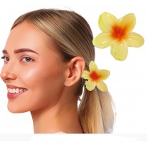 PINCE À CHEVEUX PVC FLEUR HAWAÏ 8CM JAUNE-ORANGE
