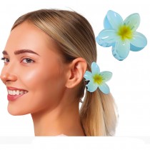 PINCE À CHEVEUX PVC FLEUR HAWAÏ 8CM TURQUOISE