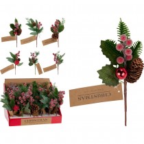 PIQUE DÉCO NOËL BAIE GRENADE C?\ NE NEIGE 22CM ROUGE