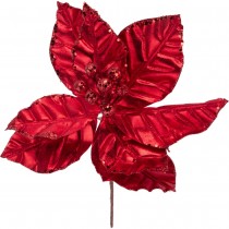 PIQUE FLEUR POINSETTIA DÉCO PAILLETÉ 35CM ROUGE