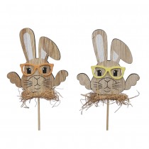 PIQUE LAPIN LUNETTE HUMOUR BOIS PAILLE 7.5X8.5CM