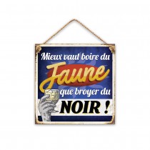 PLAQUE MÉTAL DÉCORATIVE BOIRE DU JAUNE 20CM BLEU