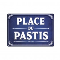 PLAQUE MÉTAL DÉCORATIVE PLACE DU PASTIS 20CM BLEU