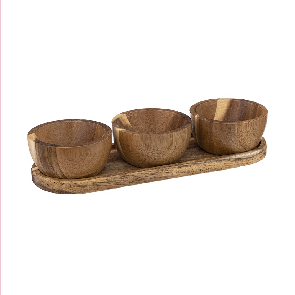 PLATEAU APÉRITIF 4 PIÈCES BOIS ACACIA 30X6.1X10CM