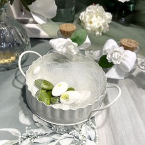 PLATEAU MÉTAL ROND AVEC POIGNÉES 11.5CM CRÈME