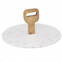 PLATEAU PRÉSENTATION ROND MARBRE BOIS 30CM BLANC