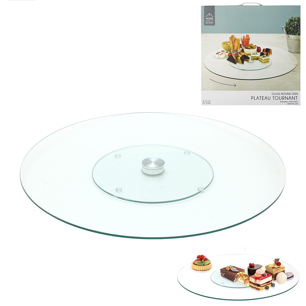 SIGNAM Plateau tournant en verre trempé transparent pour table de salle à  manger, plateau tournant rond