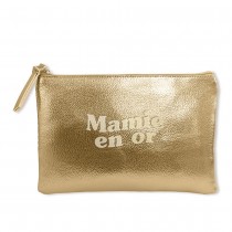 POCHETTE SIMILICUIR MAMIE EN OR 32X17CM