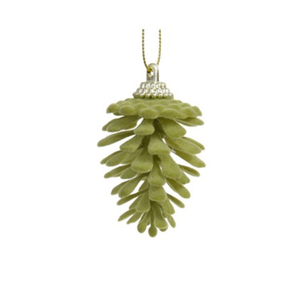POMME DE PIN FLOQUÉ À SUSPENDRE 6.5X3.5CM VERT