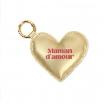 PORTE-CLEFS MAMAN D\'AMOUR ROSE CŒUR SIMILICUIR OR