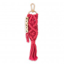 PORTE-CLÉS MACRAMÉ PERLES LETTRES MAMAN 18CM ROUGE