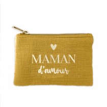 PORTE-MONNAIE GAZE DE COTON MAMAN 13X10CM JAUNE