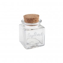 POT CARRÉ BAPTÊME BOUCHON LIÈGE 4X6CM TRANSPARENT