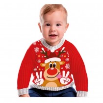 PULL MOCHE NOËL RENNE FUN POLYESTER ROUGE BÉBÉ