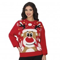 PULL MOCHE NOËL RENNE FUN POLYESTER ROUGE FEMME