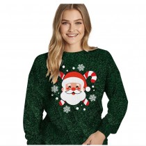 PULL MOCHE NOËL SANTA VERT FORÊT PAILLETÉ FEMME