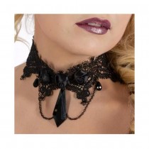 RAS-DE-COU DENTELLE PIERRES GOTHIQUE NOIR ADULTE