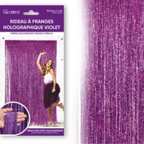 RIDEAU DE FÊTE FRANGES HOLOGRAPHIQUES 2X1M VIOLET