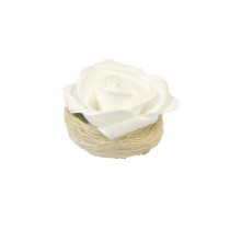 ROSE ARTIFICIELLE SUR SUPPORT ABACA 7CM Ø9CM BLANC