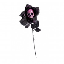 ROSE ARTIFICIELLE TÊTE DE MORT 42CM NOIR PAILLETÉ