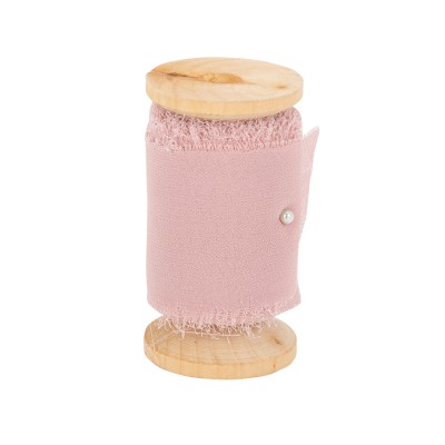 RUBAN MOUSSELINE SOIE EFFILOCHÉ 5CMX5M VIEUX ROSE