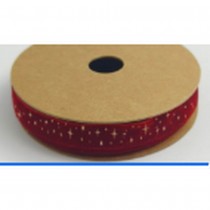 RUBAN VELOURS ÉTOILES OR 10MMX3M ROUGE