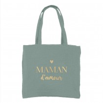 SAC CABAS GAZE DE COTON MAMAN 37.5X35.5CM VERT